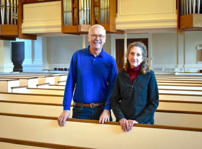 Ernie and Candace Sutcliffe in church pew